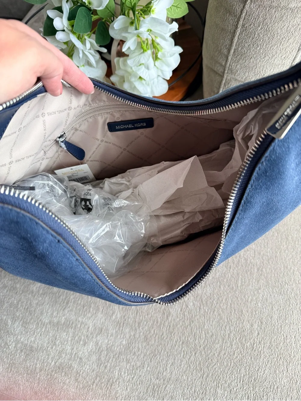 Michael Kors Blue Nayla Suede Hobo Bag Brand New!